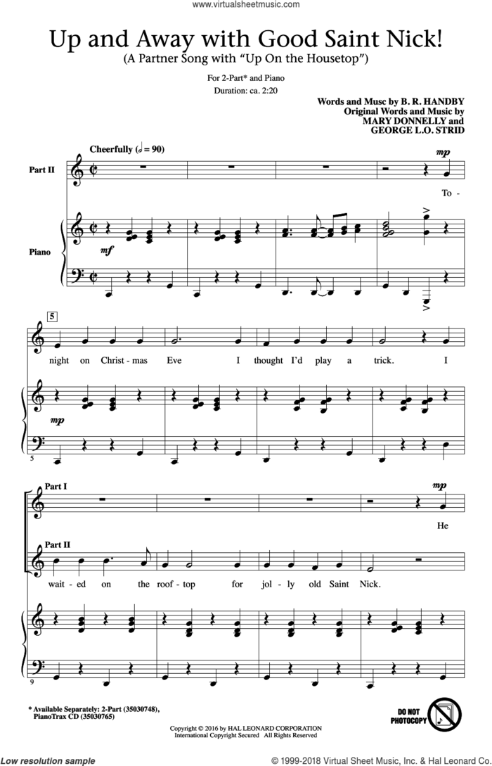 Up And Away With Good Saint Nick (A Partner Song With 'Up On The Housetop') sheet music for choir (2-Part) by Mary Donnelly, Benjamin Hanby and George L.O. Strid, intermediate duet