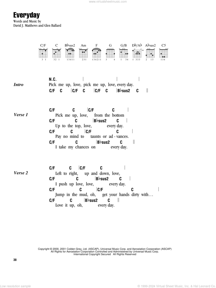 Everyday sheet music for guitar (chords) by Dave Matthews Band and Glen Ballard, intermediate skill level