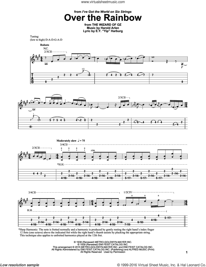 Over The Rainbow, (intermediate) sheet music for guitar solo by Harold Arlen, Laurence Juber and E.Y. Harburg, intermediate skill level