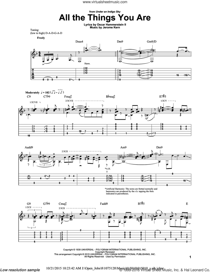 All The Things You Are sheet music for guitar solo by Oscar II Hammerstein, Laurence Juber, Jack Leonard with Tommy Dorsey Orchestra and Jerome Kern, intermediate skill level