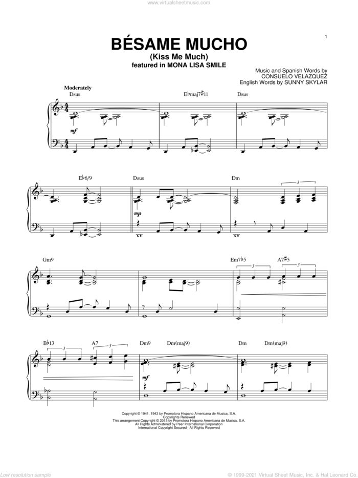 Besame Mucho (Kiss Me Much) [Jazz version] (arr. Brent Edstrom) sheet music for piano solo by Consuelo Velazquez, The Beatles, The Coasters and Sunny Skylar (English), intermediate skill level