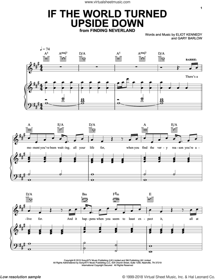 If The World Turned Upside Down sheet music for voice, piano or guitar by Gary Barlow and Eliot Kennedy, intermediate skill level