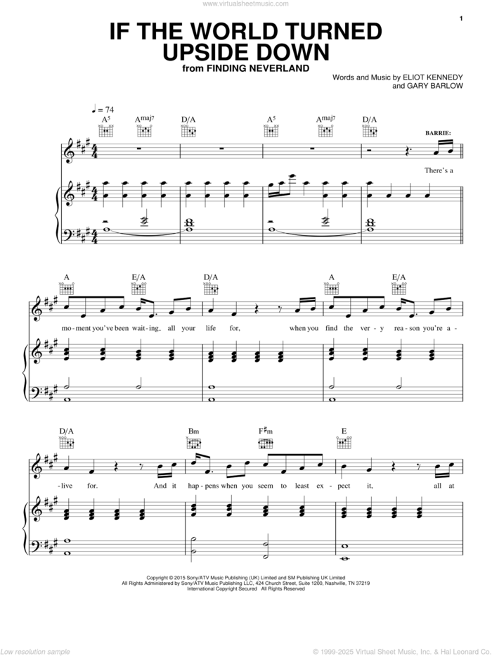 If The World Turned Upside Down sheet music for voice, piano or guitar by Gary Barlow and Eliot Kennedy, intermediate skill level