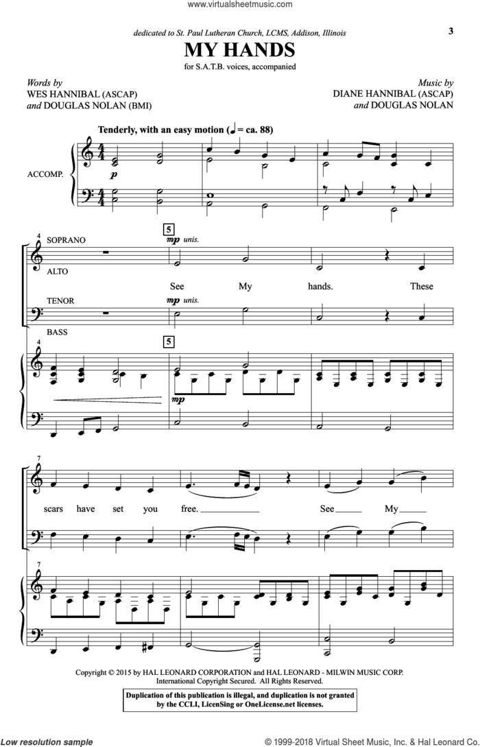 My Hands sheet music for choir (SATB: soprano, alto, tenor, bass) by Wes Hannibal, Diane Hannibal and Douglas Nolan, intermediate skill level
