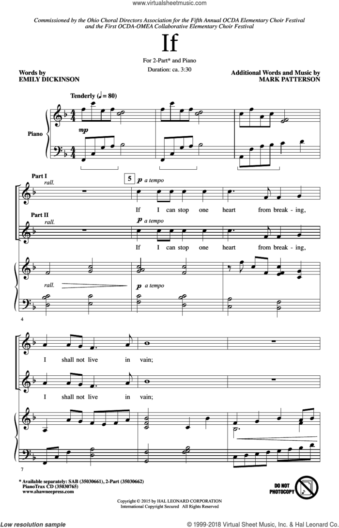 If sheet music for choir (2-Part) by Emily Dickinson and Mark Patterson, intermediate duet