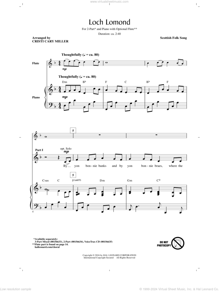 Loch Lomond sheet music for choir (2-Part) by Cristi Cary Miller and Miscellaneous, intermediate duet