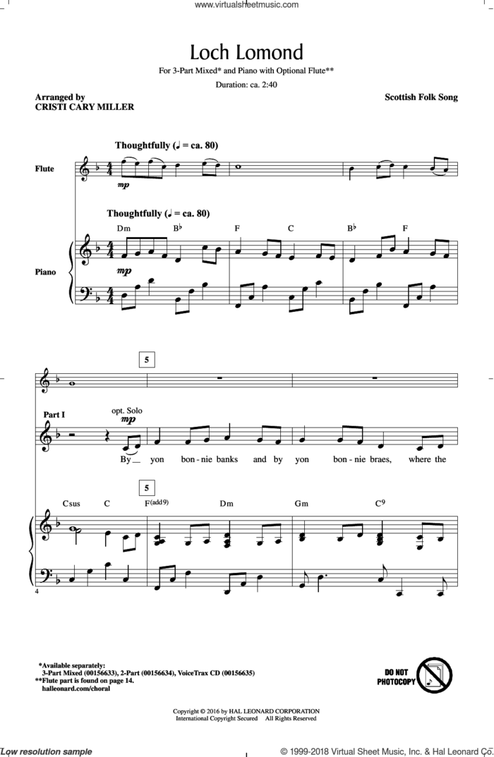 Loch Lomond sheet music for choir (3-Part Mixed) by Cristi Cary Miller and Miscellaneous, intermediate skill level
