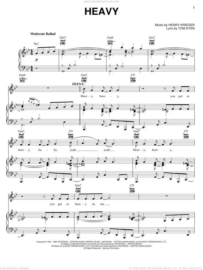 Heavy sheet music for voice, piano or guitar by Tom Eyen, Dreamgirls (Movie), Dreamgirls (Musical) and Henry Krieger, intermediate skill level