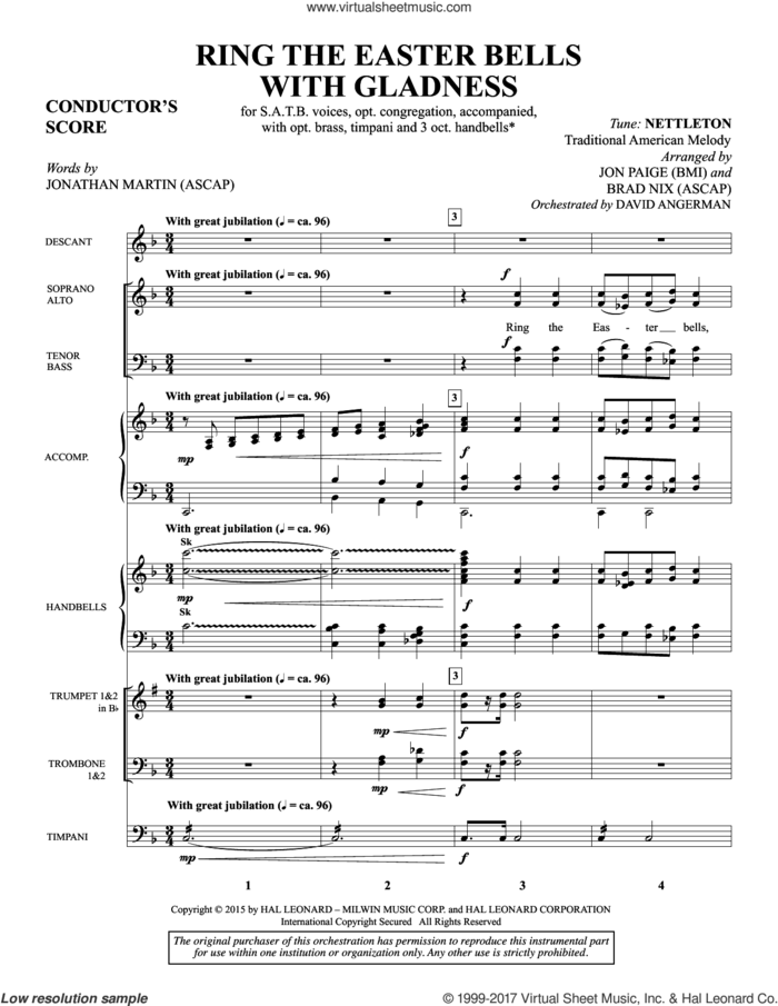 Ring the Easter Bells with Gladness (COMPLETE) sheet music for orchestra/band by Brad Nix, Jon Paige and Jonathan Martin, intermediate skill level