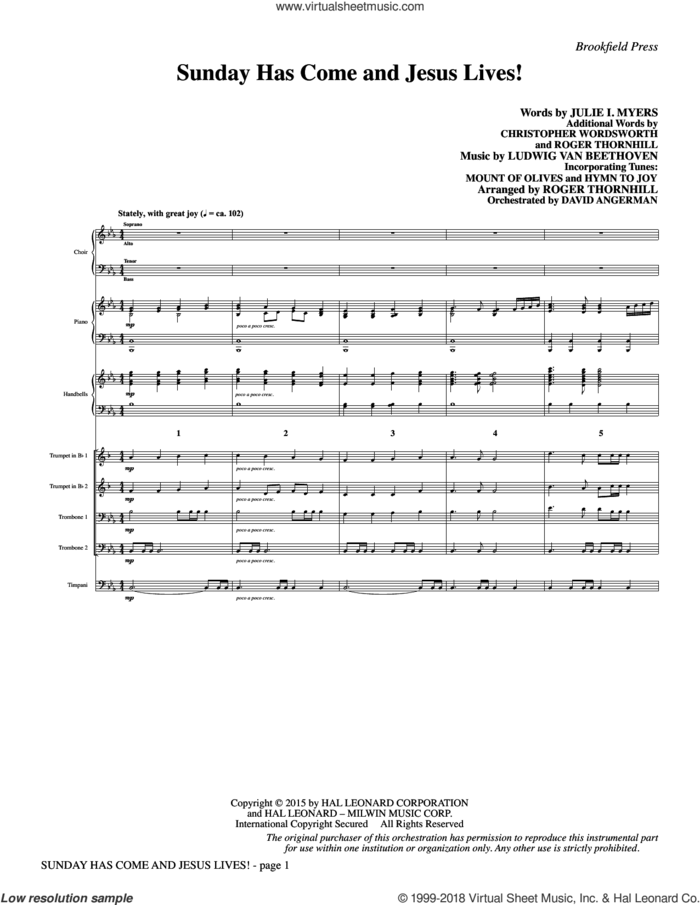 Sunday Has Come and Jesus Lives! (COMPLETE) sheet music for orchestra/band by Ludwig van Beethoven, Christopher Wordsworth, Julie Myers and Roger Thornhill, intermediate skill level