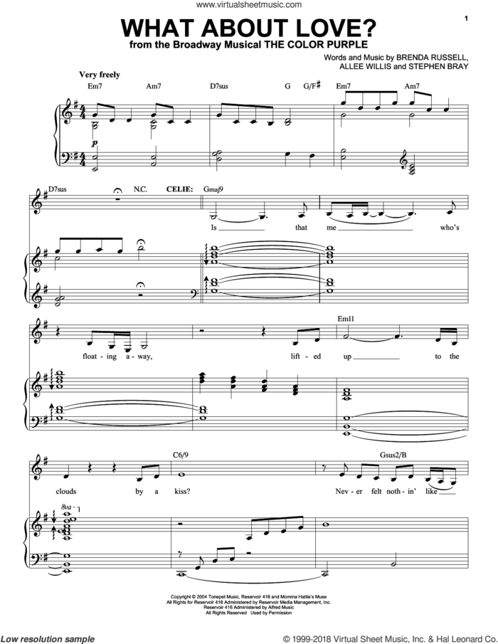 What About Love? sheet music for voice and piano by Allee Willis, Brenda Russell and Stephen Bray, intermediate skill level
