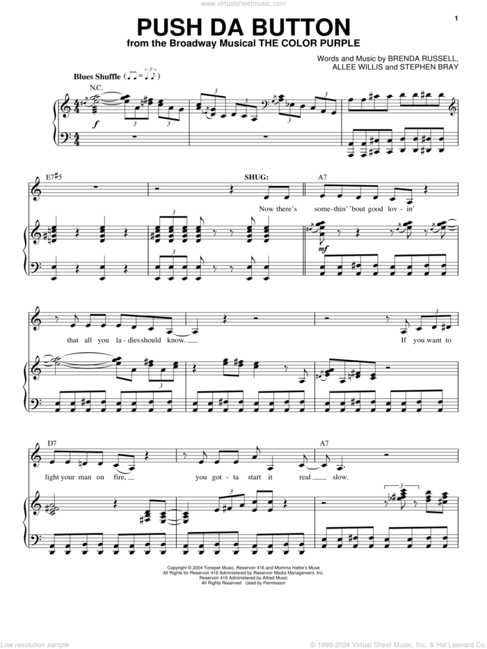 Push Da Button sheet music for voice and piano by Allee Willis, Brenda Russell and Stephen Bray, intermediate skill level