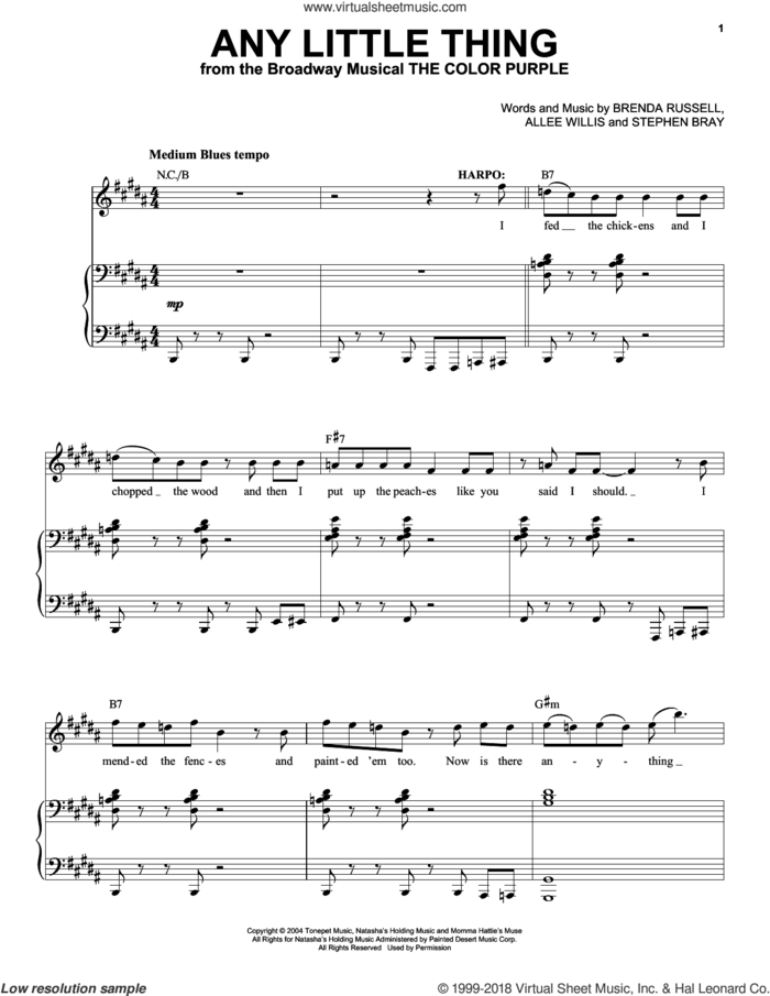 Any Little Thing sheet music for voice and piano by Brenda Russell, Allee Willis and Stephen Bray, intermediate skill level
