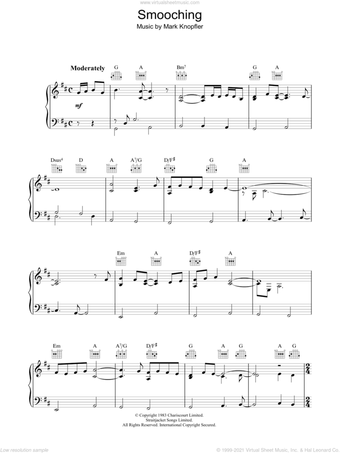 Smooching (from Local Hero) sheet music for piano solo by Mark Knopfler, intermediate skill level