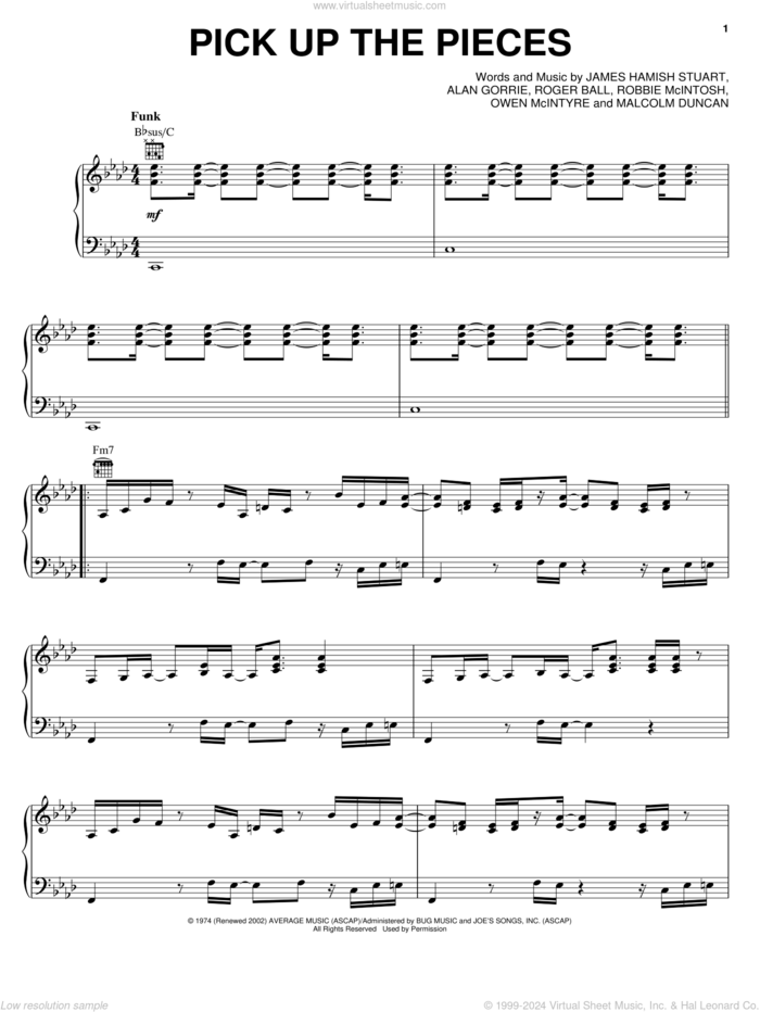 Pick Up The Pieces sheet music for voice, piano or guitar by Average White Band, Alan Gorrie, James Hamish Stuart and Malcolm Duncan, intermediate skill level