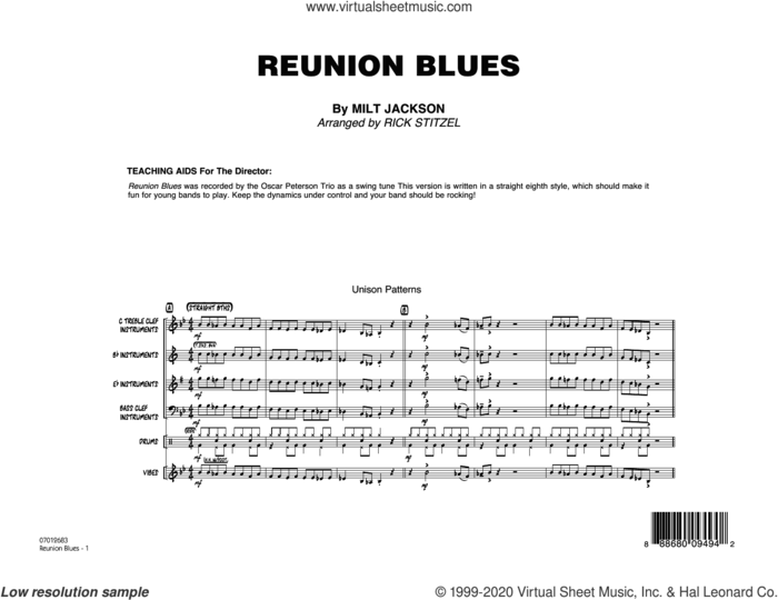 Reunion Blues (COMPLETE) sheet music for jazz band by Rick Stitzel, Milt Jackson and Oscar Peterson, intermediate skill level