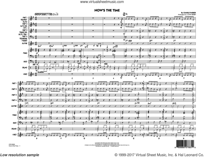 Now's the Time (COMPLETE) sheet music for jazz band by Charlie Parker and John Berry, intermediate skill level