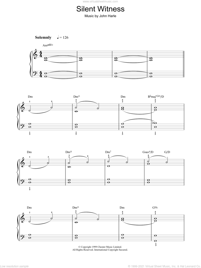 Silent Witness sheet music for voice, piano or guitar by John Harle, intermediate skill level