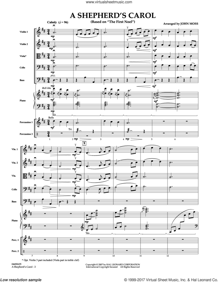 A Shepherd's Carol (COMPLETE) sheet music for orchestra by John Moss, intermediate skill level