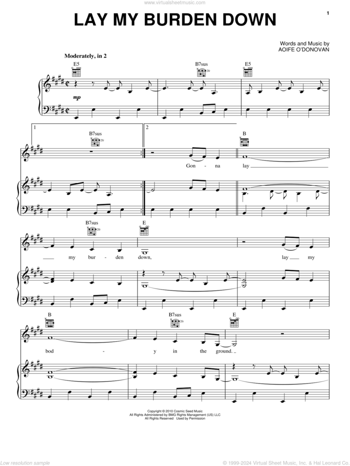 Lay My Burden Down sheet music for voice, piano or guitar by Alison Krauss & Union Station, intermediate skill level