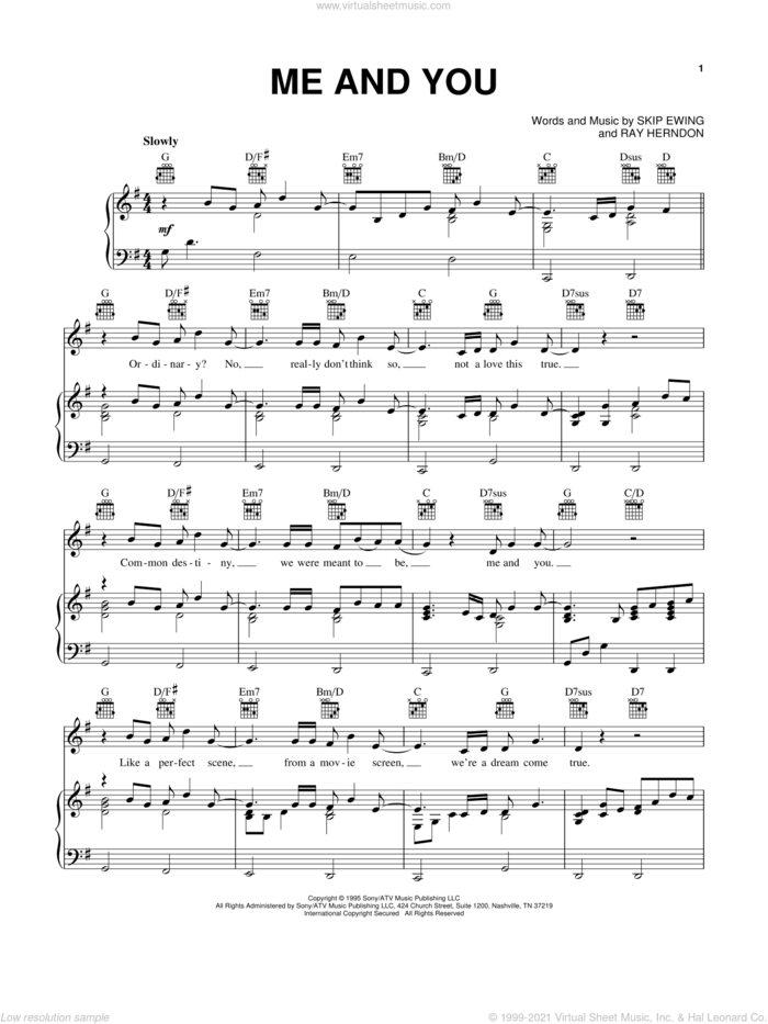 Me And You sheet music for voice, piano or guitar by Kenny Chesney, Ray Herndon and Skip Ewing, wedding score, intermediate skill level
