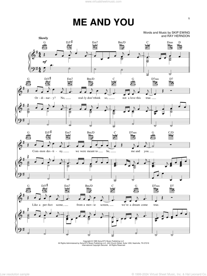 Me And You sheet music for voice, piano or guitar by Kenny Chesney, Ray Herndon and Skip Ewing, wedding score, intermediate skill level