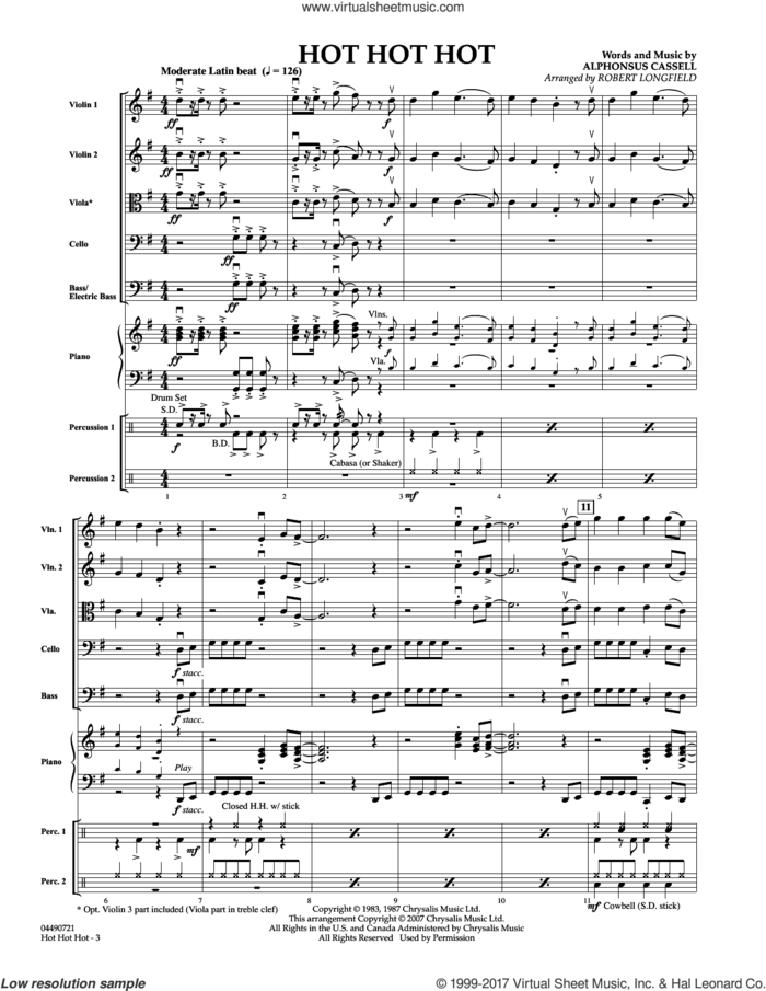 Hot Hot Hot (COMPLETE) sheet music for orchestra by Robert Longfield and Alphonsus Cassell, intermediate skill level