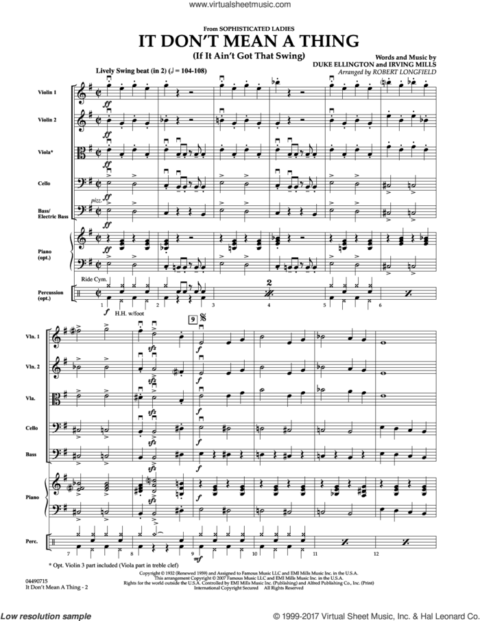 It Don't Mean A Thing (COMPLETE) sheet music for orchestra by Duke Ellington, Irving Mills and Robert Longfield, intermediate skill level