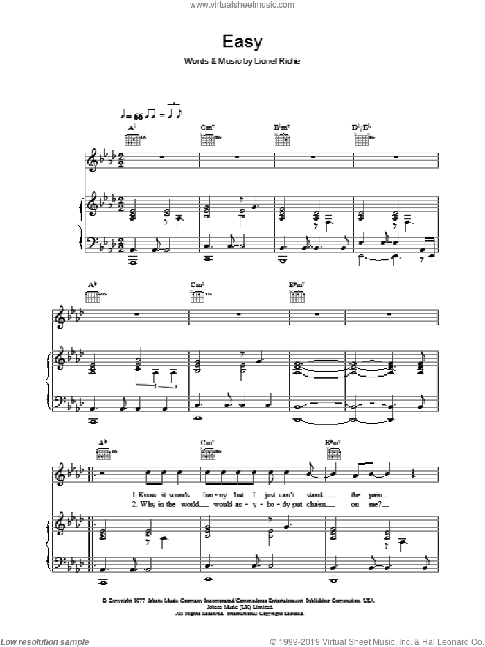 Easy sheet music for voice, piano or guitar by Westlife and Lionel Richie, intermediate skill level