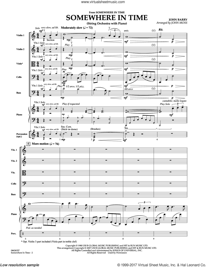 Somewhere in Time (COMPLETE) sheet music for orchestra by John Barry, B.A. Robertson and John Moss, intermediate skill level