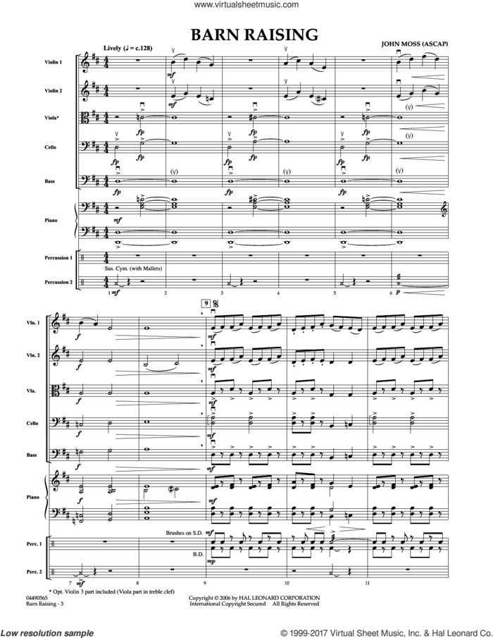 Barn Raising (COMPLETE) sheet music for orchestra by John Moss, intermediate skill level