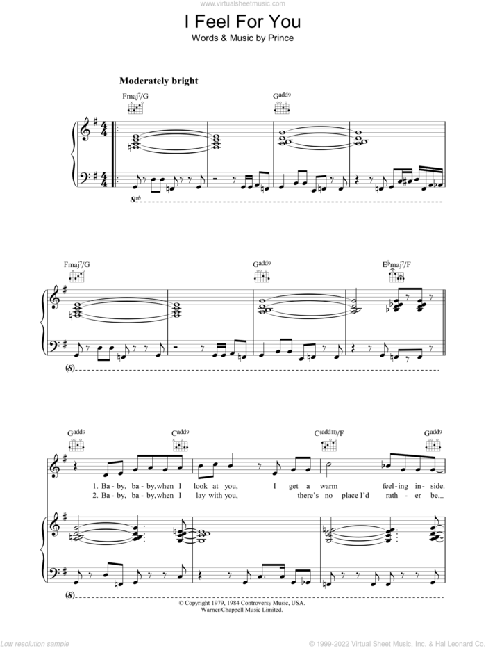 I Feel For You sheet music for voice, piano or guitar by Prince, intermediate skill level