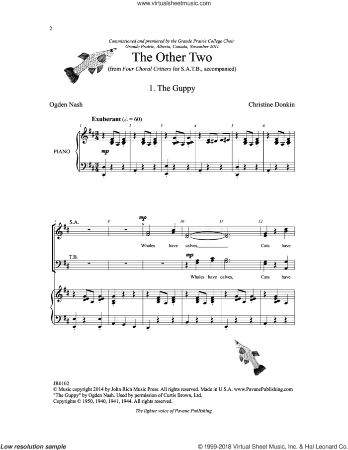 Four Choral Critters - The Other Two sheet music for choir (SATB: soprano, alto, tenor, bass) by Ogden Nash and Christine Donkin, intermediate skill level