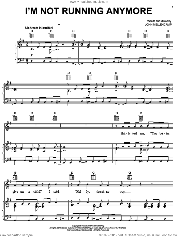 I'm Not Running Anymore sheet music for voice, piano or guitar by John Mellencamp, intermediate skill level