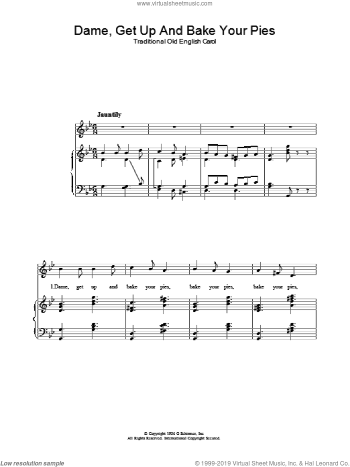 Dame, Get Up And Bake Your Pies sheet music for voice, piano or guitar, intermediate skill level