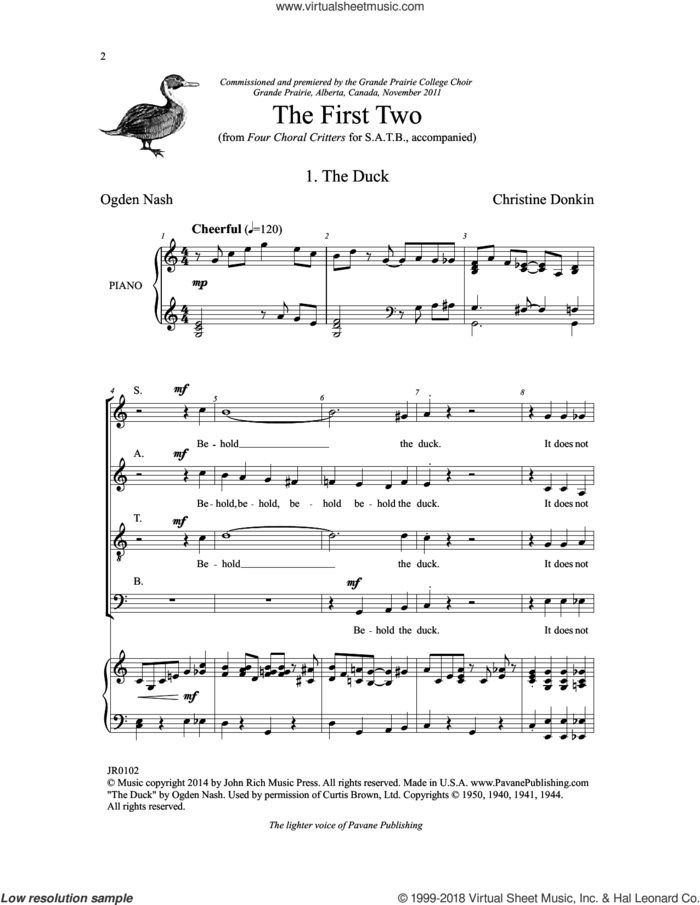 Four Choral Critters - The First Two sheet music for choir (SATB: soprano, alto, tenor, bass) by Ogden Nash and Christine Donkin, intermediate skill level