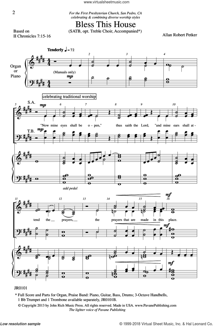 Bless This House sheet music for choir (SATB: soprano, alto, tenor, bass) by Allan Robert Petker, intermediate skill level