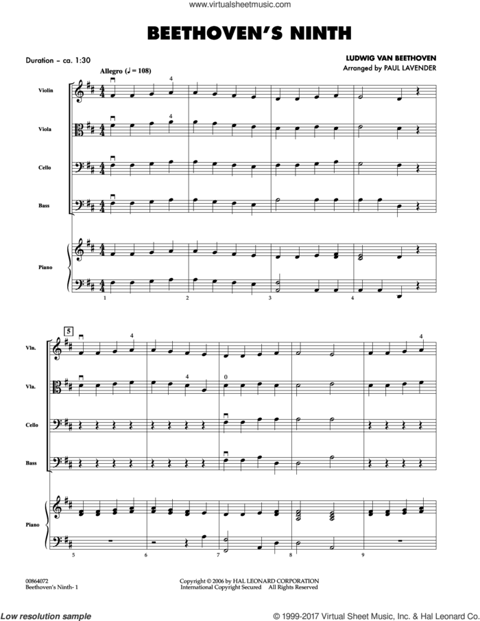 Beethoven's Ninth (COMPLETE) sheet music for orchestra by Ludwig van Beethoven and Paul Lavender, classical score, intermediate skill level