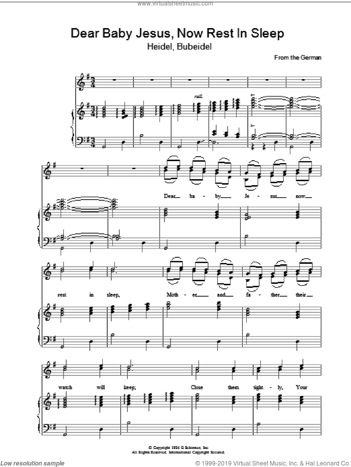 Dear Baby Jesus, Now Rest In Sleep sheet music for voice, piano or guitar, intermediate skill level