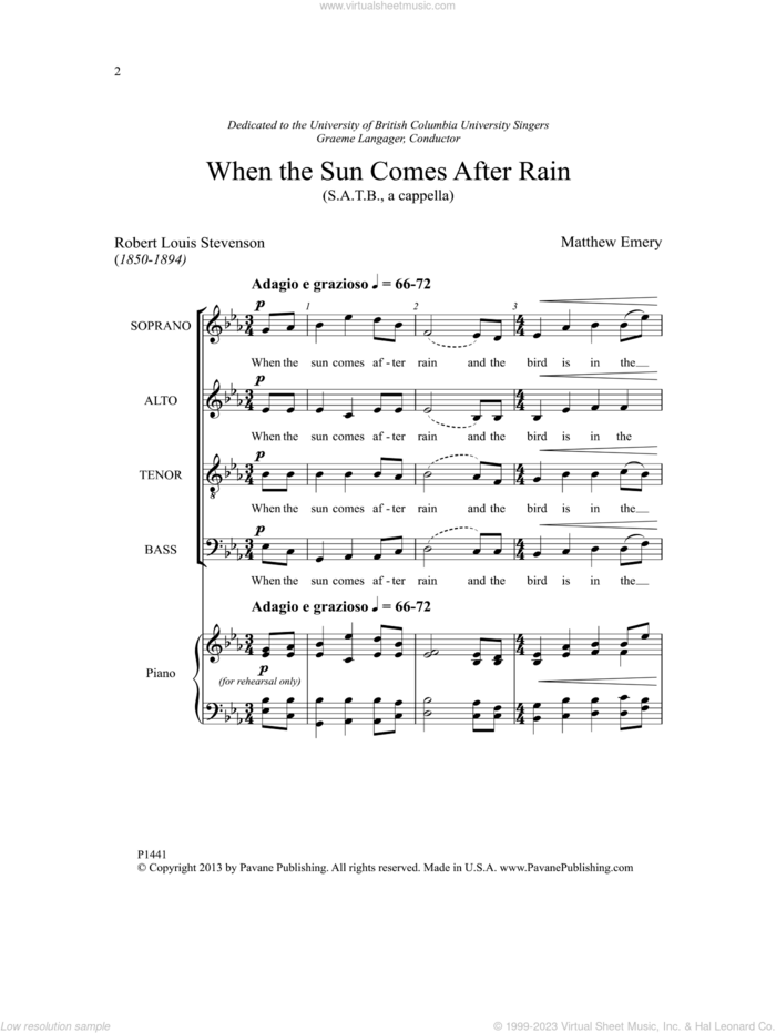 When the Sun Comes After Rain sheet music for choir (SATB: soprano, alto, tenor, bass) by Robert Louis Stevenson and Matthew Emery, intermediate skill level