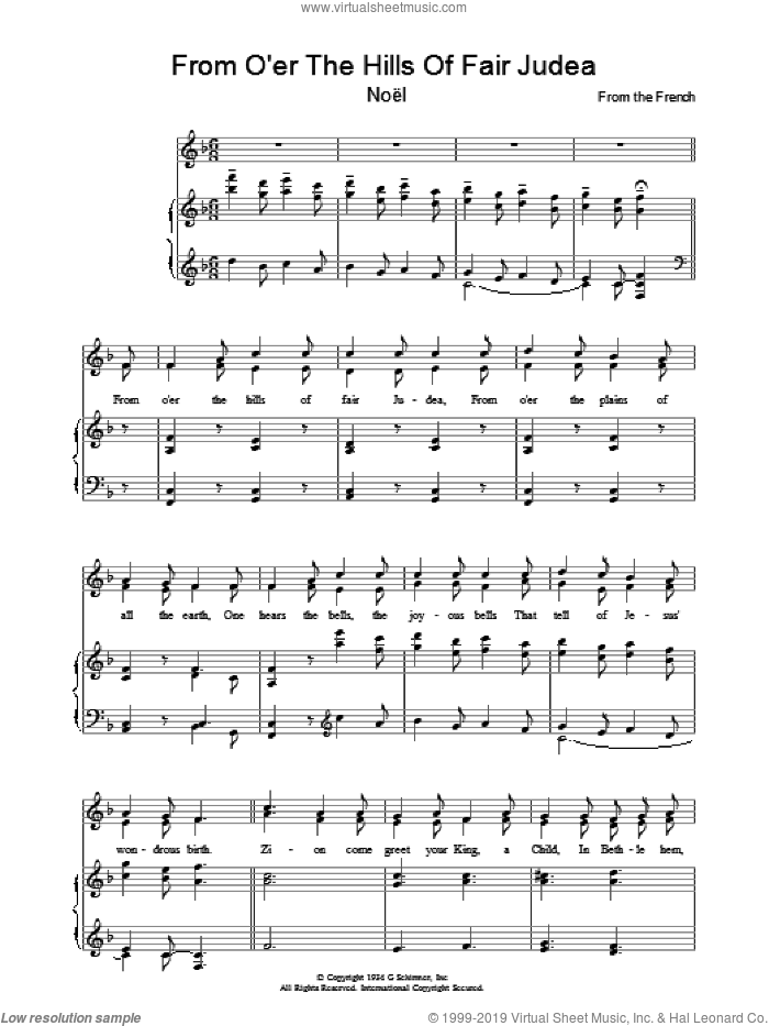 From O'er The Hills Of Fair Judea sheet music for voice, piano or guitar, intermediate skill level