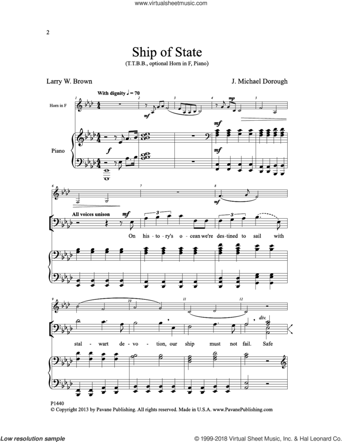 Ship of State sheet music for choir (TTBB: tenor, bass) by J. Michael Dorough and Larry W. Brown, intermediate skill level