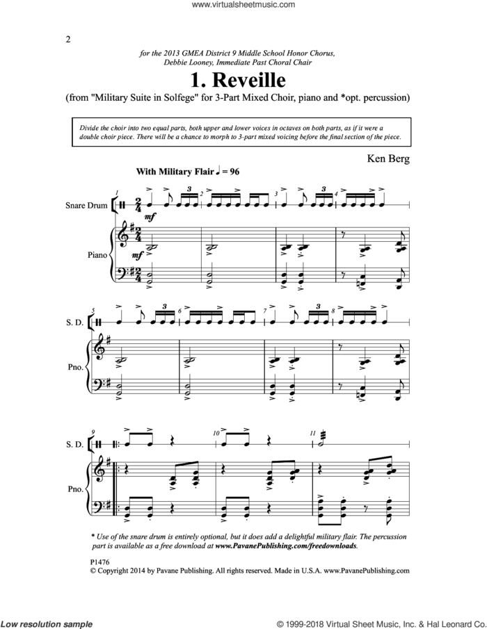 Reveille sheet music for choir (3-Part Mixed) by Ken Berg, intermediate skill level
