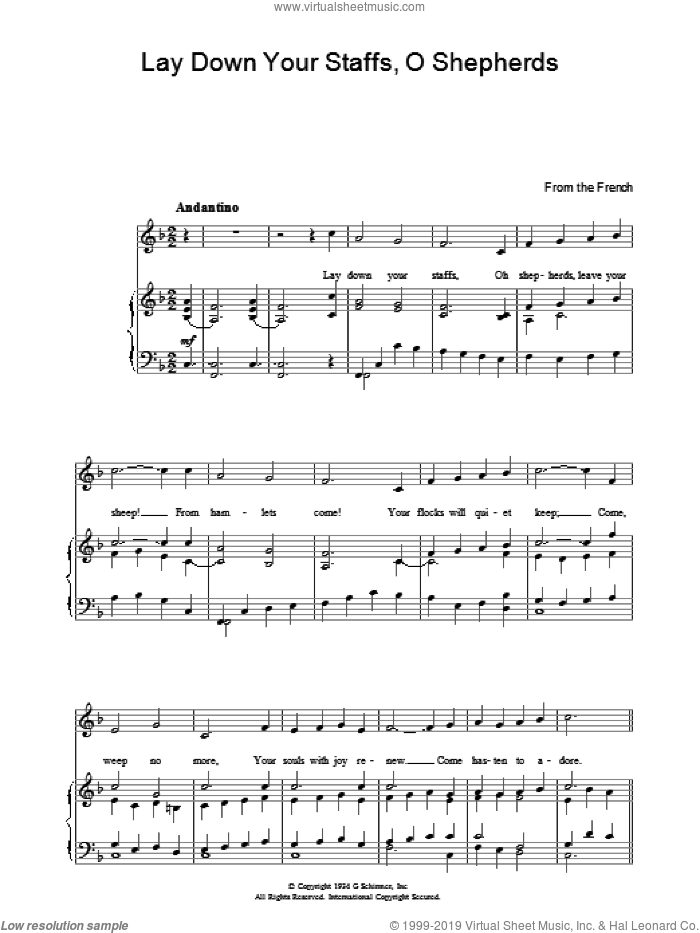 Lay Down Your Staffs, O Shepherds sheet music for voice, piano or guitar, intermediate skill level