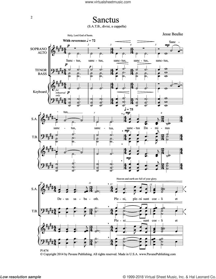 Sanctus sheet music for choir (SATB: soprano, alto, tenor, bass) by Jesse Beulke, intermediate skill level