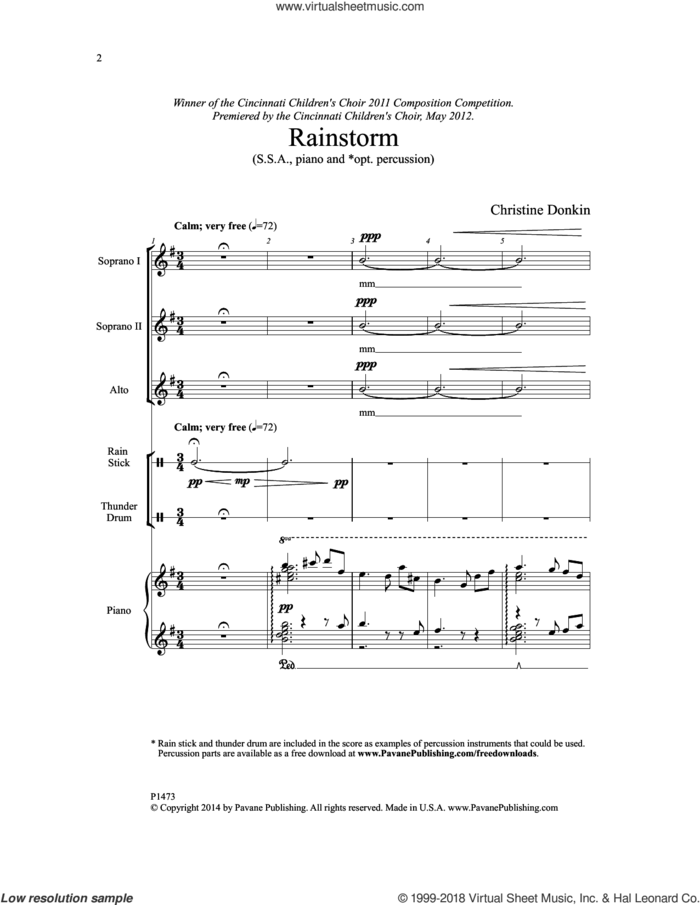 Rainstorm sheet music for choir (SSA: soprano, alto) by Christine Donkin, intermediate skill level