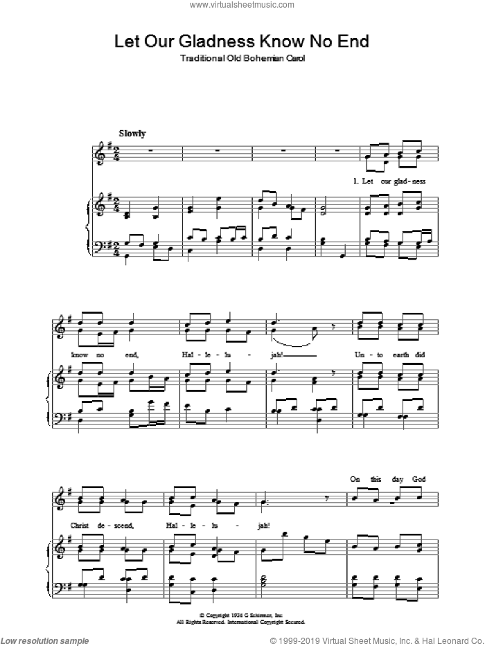 Let Our Gladness Know No End sheet music for voice, piano or guitar, intermediate skill level