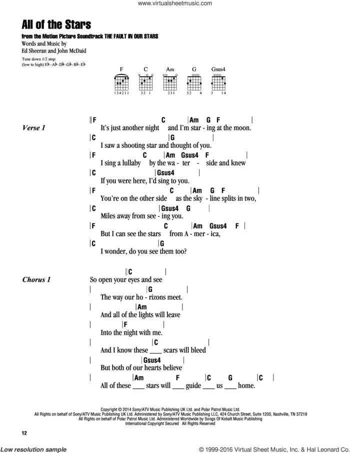 All Of The Stars sheet music for guitar (chords) by Ed Sheeran and John McDaid, intermediate skill level