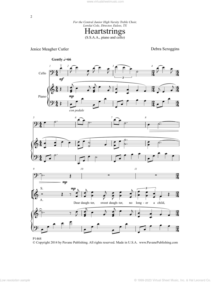 Heartstrings sheet music for choir (SSAA: soprano, alto) by Debra Scroggins and Janice Meagher Cutler, intermediate skill level