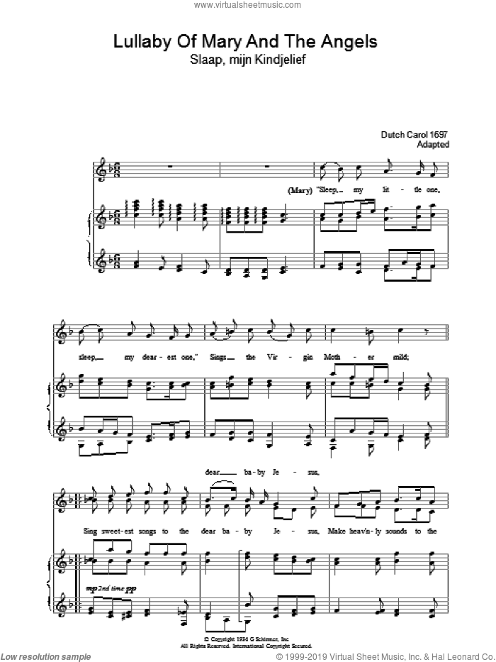 Lullaby Of Mary And The Angels sheet music for voice, piano or guitar, intermediate skill level